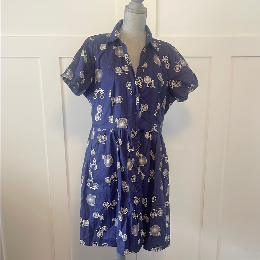 Navy Blue Dress with Bicycle Print